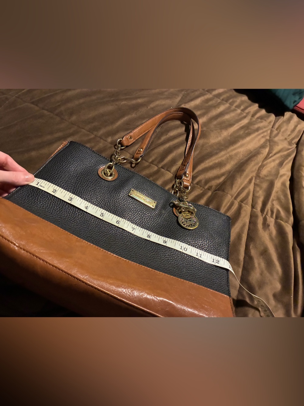 Two-Tone Black and Brown Leather Tote Bag by Anne Klein - Picture 3 of 10